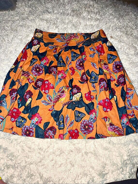 Nathalie Vete Paris Floral A-Line Skirt in Orange & Multicolor 8 bird butterfly